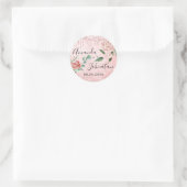 Name Save the Date Pink Roses Tropfens Minze Glitz Runder Aufkleber (Tasche)