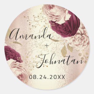 Name Save The Date  Rose Gold  Blumen Runder Aufkleber