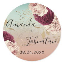 Name Save the Date Rose Gold Florals Blue
