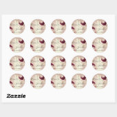 Name Save the Date Tropfen Rose Florals Burgundy Runder Aufkleber (Blatt)