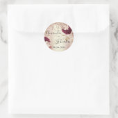 Name Save the Date Tropfen Rose Florals Burgundy Runder Aufkleber (Tasche)