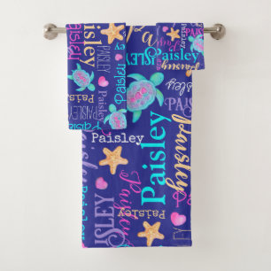 Name Schildkröte Seastar Muster rosa blaue Aqua Ko Badhandtuch Set