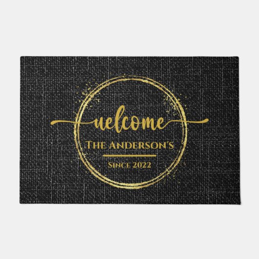 Name Schlicht Burlap Doormat aus Black & Gold Fußmatte (Vorderseite)