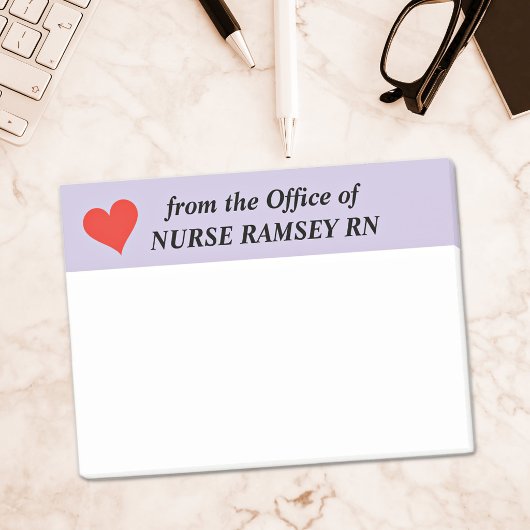 Name Schulkrankenschwester rotes Herz, Lavendelran Post-it Klebezettel