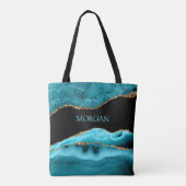 Name, Schwarz, Gold und Aquamariner Partner Tasche (Rückseite)