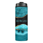 Name, Schwarz, Gold und Aquamariner Partner Thermosbecher (Vorderseite)