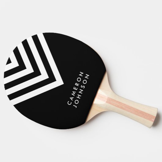 Name Schwarz und Weiß Minimalistisch Zickzack hinz Tischtennis Schläger (Seitenansicht)