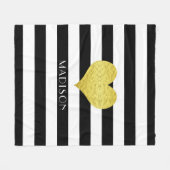 Name Schwarz-weißes Goldenes Herzmuster Print Fleecedecke (Vorderseite (Horizontal))
