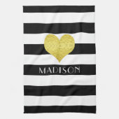 Name Schwarz-weißes Goldenes Herzmuster Print Geschirrtuch (Vertikal)