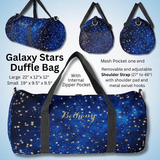 Name Schwarzes Blau mit Gold Stars Galaxy hinzufüg Duffle Bag