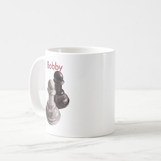 Name-Schwarzweiss-Schach-Pfand Kaffeetasse (Vorderseite Links)