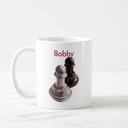 Name-Schwarzweiss-Schach-Pfand Kaffeetasse (Links)