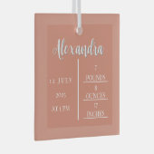 Name Script & Birth Stats Baby Keepake Ornament Aus Glas (Vorderseite Rechts)