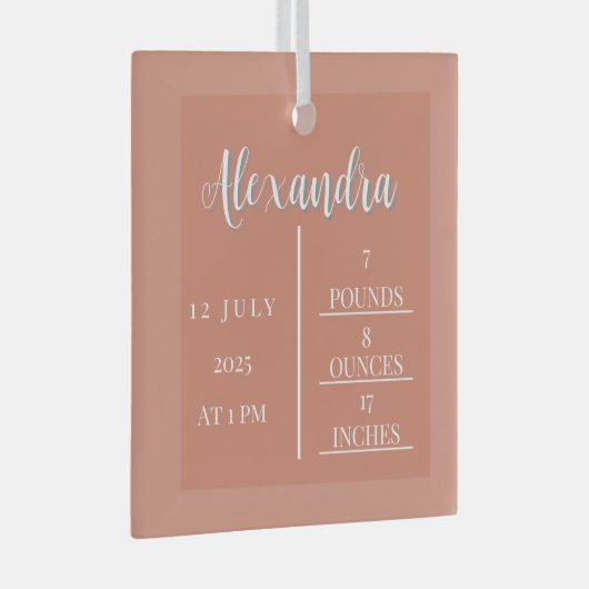 Name Script & Birth Stats Baby Keepake Ornament Aus Glas (Vorderseite Rechts)