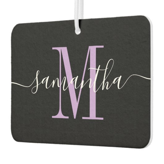 Name Script Lavender Monogram Heart Foto Black Autolufterfrischer (Links)