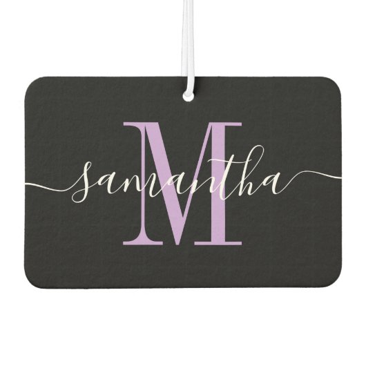 Name Script Lavender Monogram Heart Foto Black Autolufterfrischer (Vorderseite)
