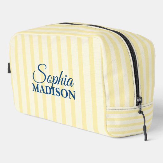 Name Script Vintage Yellow Stripe Waschbeutel (Rechte Ecke)