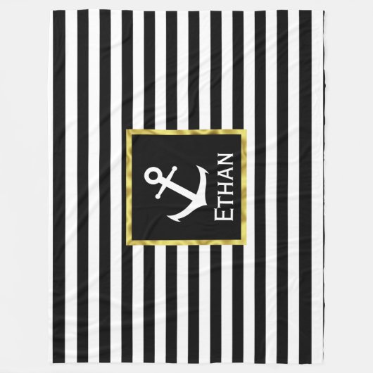 Name-Seeschwarzweiss-Anker Fleecedecke (Vorderseite)