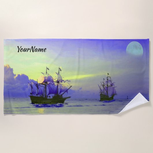 Name, Segelschiff Pirate, blau Strandtuch (Vorderseite)