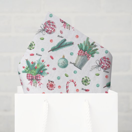 Name, Seidenpapier Pfefferminz Farne Gingham (Geschenktüte)