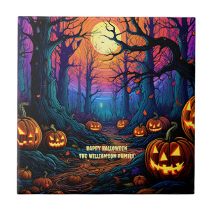 Name Sentiment Spooky Halloween Pumpkin Fliese