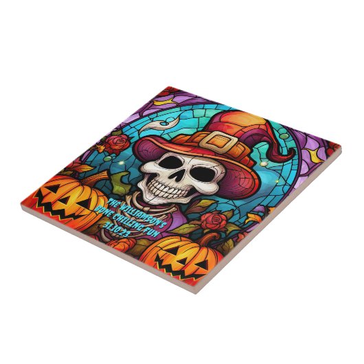 Name Sentiment Year Spooky Skeleton Halloween Fliese (Seite)