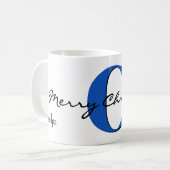 Name, September Sapphire Blue | Frohe Weihnachten Kaffeetasse (Vorderseite Links)