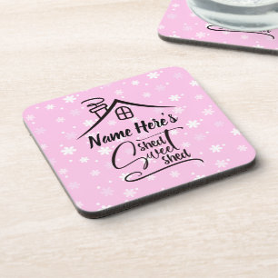 Name Shed Sweet Shed Pink White Floral hinzufügen Getränkeuntersetzer