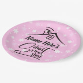 Name Shed Sweet Shed Pink White Floral hinzufügen Pappteller (Schrägansicht)