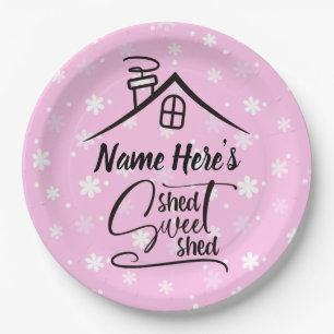 Name Shed Sweet Shed Pink White Floral hinzufügen Pappteller