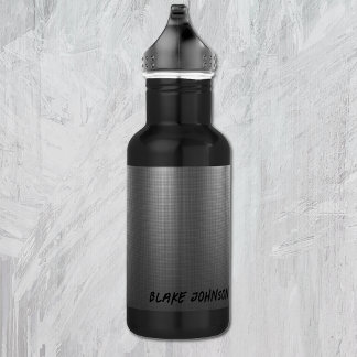 Name, Shiny Metal Grid Effect on 18oz Black Edelstahlflasche