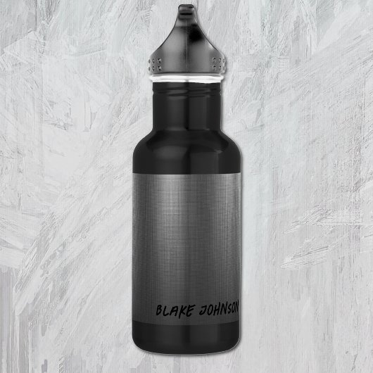 Name, Shiny Metal Grid Effect on 18oz Black Edelstahlflasche