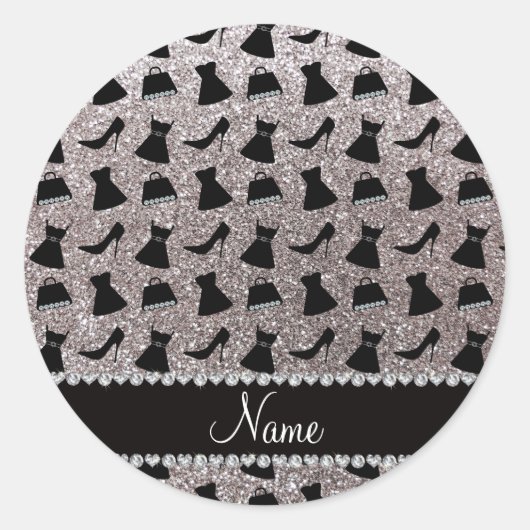 Name silber Glitzer High Heels Kleidung Taschen Runder Aufkleber (Vorderseite)