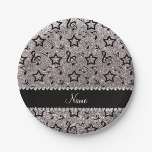 Name silber Glitzer Musiknoten stars Pappteller