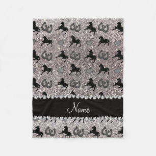 Name silber Glitzer Pferde Herzen Hufeisen Fleecedecke