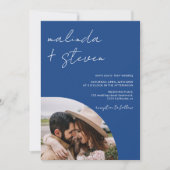 Name Skript Bogen Blau 4 Foto alle in 1 Hochzeit Einladung (Vorderseite)