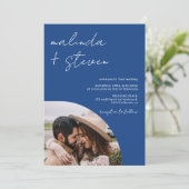 Name Skript Bogen Blau 4 Foto alle in 1 Hochzeit Einladung (Stehend Vorderseite)