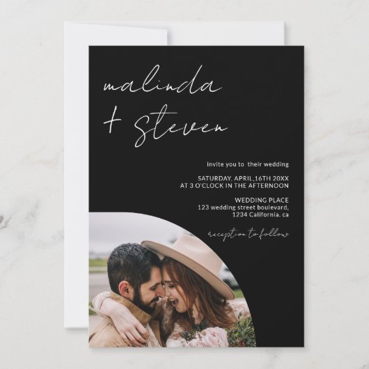 Name Skript-Bogen schwarz 4 Foto alle in einer Hoc Einladung (Vorderseite)