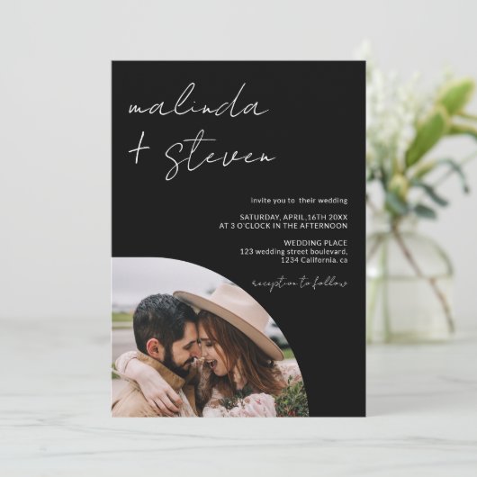 Name Skript-Bogen schwarz 4 Foto alle in einer Hoc Einladung (Stehend Vorderseite)