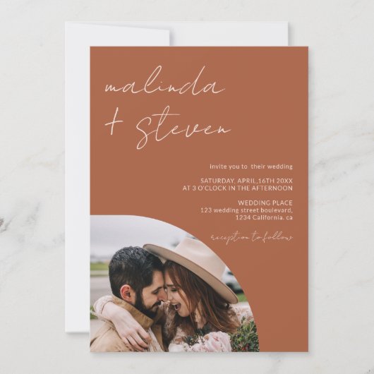 Name Skript Boho 4 Foto alle in einer Hochzeit Einladung (Vorderseite)