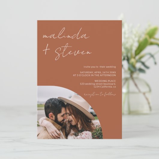 Name Skript Boho 4 Foto alle in einer Hochzeit Einladung (Stehend Vorderseite)