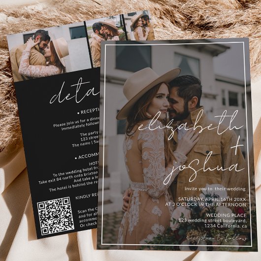 Name Skript Frame schwarz 4 Foto alle in 1 Hochzei Einladung