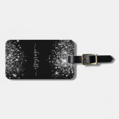 Name-Skript für Black silber Glitzer Gepäckanhänger (Vorderseite horizontal)