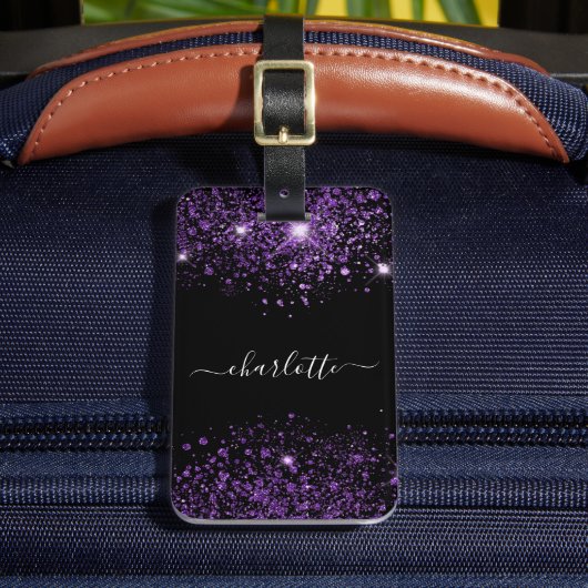 Name-Skript für den lila Glitzer Gepäckanhänger (Vorderseite Insitu 2)