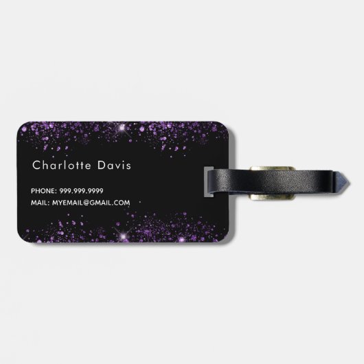 Name-Skript für den lila Glitzer Gepäckanhänger (Rückseite horizontal)