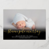 Name-Skript Gold-Foto-Geburtsankündigung Folieneinladung (Vorderseite)