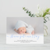 Name Skript Herz Foto Blue Junge Geburt Ankündigung (Stehend Vorderseite)