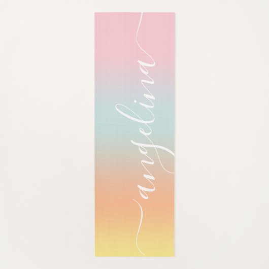 Name Skripttext Gradient Ombre Orange Pink Blau Yogamatte (Vorderseite)