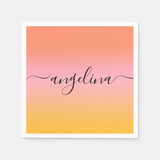 Name Skripttext Monogram Gradient Ombre Orange Serviette (Vorderseite)