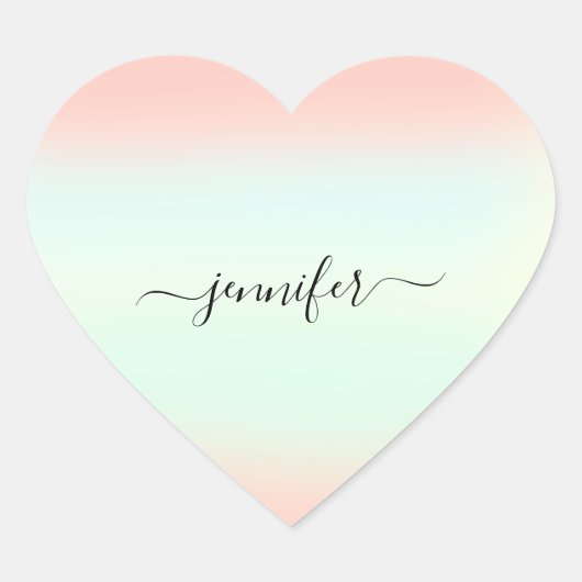 Name Small Business Danke Minze Grüne Rose Pastels Herz-Aufkleber (Vorderseite)